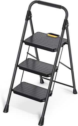 TOOLF 3 Step Ladder, Folding Portable Ladder with Anti-Slip Pedals, Black by TOOLF
