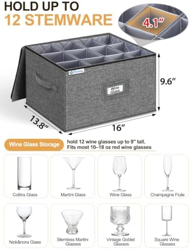 punemi Wine Glass Storage Holder for 24 Glasses, Hard Shell Moving Case Box - Image 2