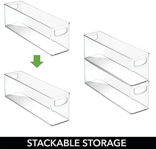 mDesign Plastic Long Stackable Storage Organizer Container, Organization Bin w/Handles for Kitchen, Pantry, Fridge, Freezer, Cabinet, Perfect to Hold Breast Milk - Ligne Collection - Clear - Image 2