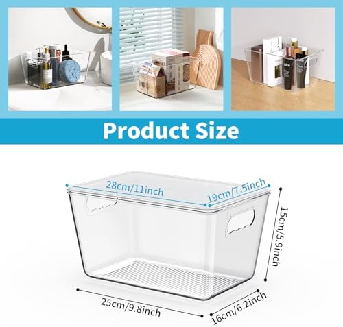 Clear Fridge Organizer with Handles & Lids, 6 Pack Large 11.5×7.5×6 Inch - Image 3