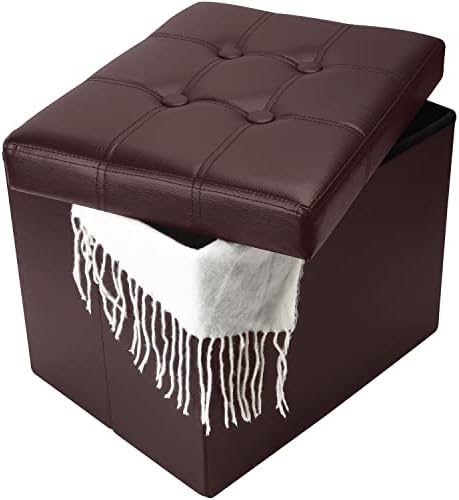Bsketa Storage Ottoman Bench,17 Inch Folding Leather Foot Rest Stool,Brown by Bsketa