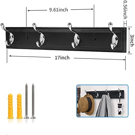 Wall Mounted Coat Hanger, 4 Hooks for Coats, Keys, Bags - Heavy Duty Zinc Alloy, Versatile for Entryway, Bedroom, Kitchen, Mudroom - Black - Image 2
