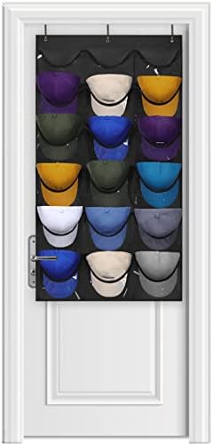 Dofilachy Hat Rack - Hat Organizer - Hat Racks for Baseball Caps, Visible Hat Holder - Baseball Hat Rack for Wall Door with 3 Hooks, 18 Deep Pockets(Black, medium) by Dofilachy
