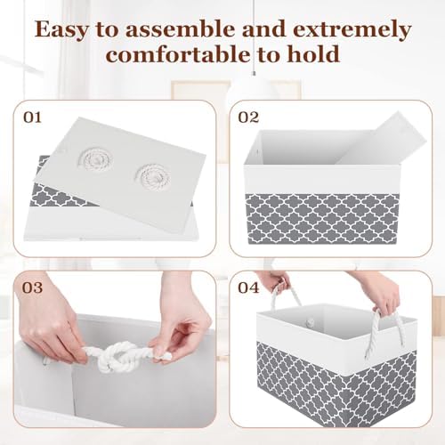 Fab totes Storage Bins 2-Pack, Foldable Storage Baskets for Organizing Toys, Books, Shelves, Closet, Large Storage Box with Rope Handles, Sturdy Organizer Bins,Clover Grey - Image 5