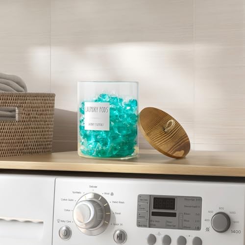 Glass Laundry Pods Container, Half Gallon 2 Liter Laundry Jars with Wood Lids for Laundry Room Organization and Storage, Powder Detergent Holder for Laundry Room Decor and Accessories - Image 3
