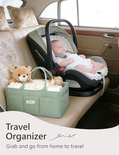 Quilted Diaper Caddy Organizer, Nursery Storage Basket with Dividers - Image 5