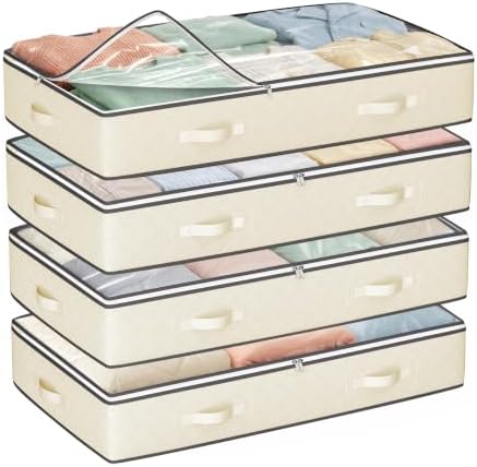 Budding Joy 4 Pack Under Bed Storage Containers with Clear Lids, Beige by BuddingJoy-BuildaJoyfulLifeforYou