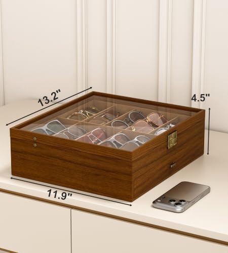 NEWLOOP 10/20/30 Wooden Pattern Sunglass Organizer Multiple Pairs of Eyeglass Ultra-thin Frame Storage Box for Women Men - Image 6