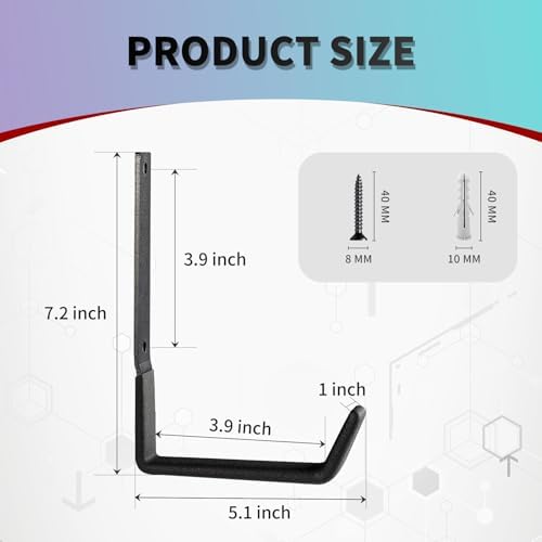 Heavy Duty Wall Hooks, Utility Hooks, Tool Organizer - Large Steel U Hooks for Garage & Garden, Hose Hanger (2 Pack) - Image 2