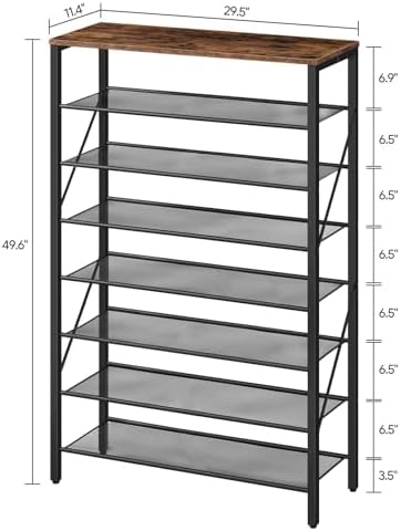 MAHANCRIS 8 Tier Shoe Rack Organizer for Closet, Holds 28-32 Pairs, Tall Metal Shoe Storage Shelf for Entryway Bedroom, Sturdy Freestanding Shoe Rack Space Saving, Large Capacity, Rustic Brown - Image 3