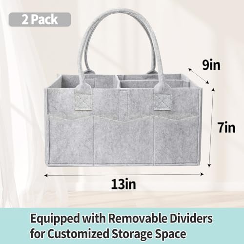 2 Pack Diaper Caddy Organizer, Portable Baby Caddy Organizer with Handle, Collapsible Nursery Storage Bin and Gift Baskets for Girls and Boys - Newborn Essentials, Baby Shower Gifts (Gray) - Image 2
