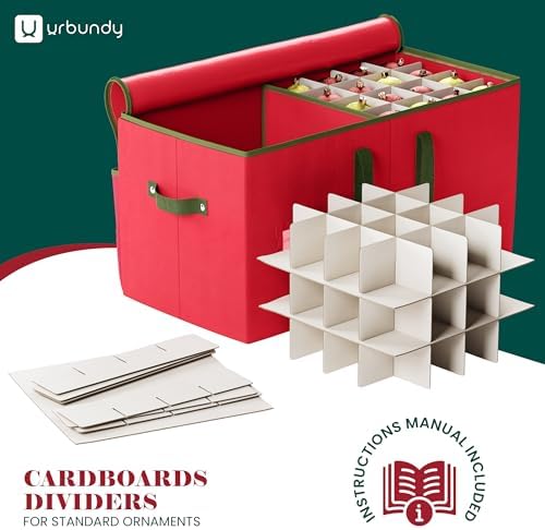 Christmas Ornament Storage Box - Red, Fits 128 Ornaments - Organizer With Dividers & Handles - Image 3