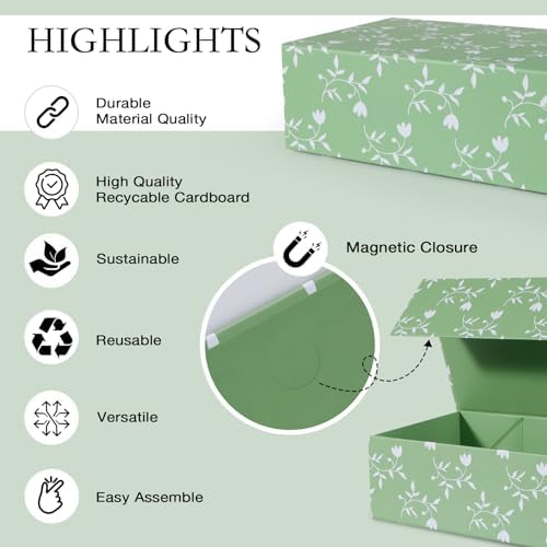 LFBOX Green Leaves Gift Box with Magnetic Lids 5 Pack - Image 4