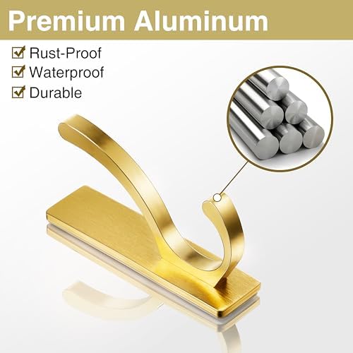 pickpiff Adhesive Wall Hooks for Coat/Towel, Hold 13LB, Gold 10 Pack - Image 4