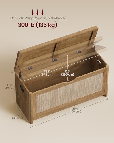 VASAGLE Boho Storage Bench with Rattan Look, Rounded Corners - Image 2