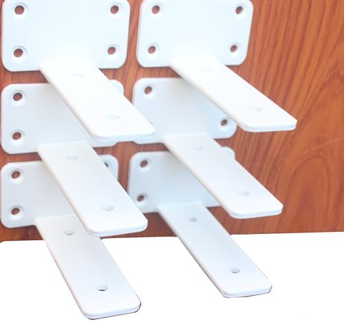 6 Pack - 6 inch White Hidden L Shelf Bracket (1/5 Inch Thicked) Iron Floating Shelf Brackets Rustic Industrial Metal Brackets for Shelf Support by MHMYDZ