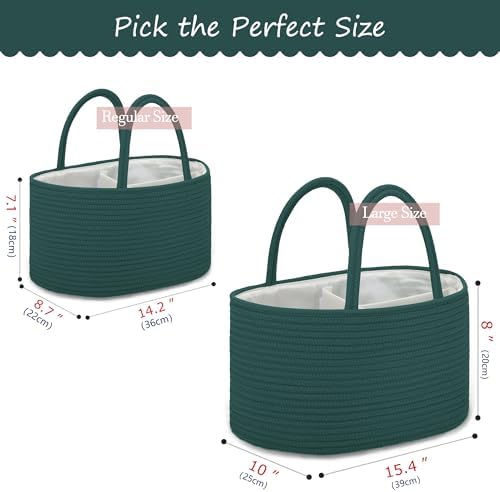 COMSE Large Cotton Rope Baby Diaper Caddy Organizer, Dark Green - Image 5