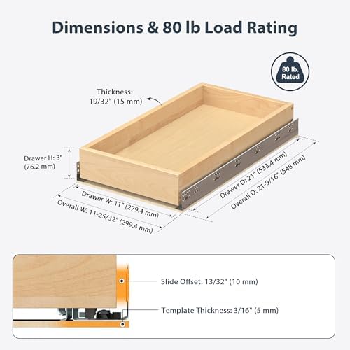 Pull Out Drawers for Kitchen Cabinets 11" W x 21" D Birch Wood - Image 2