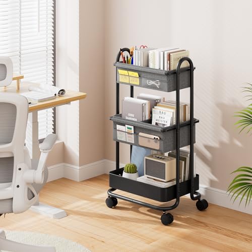 Modanais Baby Diaper Caddy Organizer Cart - 3 Tier Rolling Cart, Black - Image 6