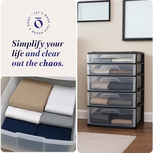 HOMZ Drawer Tower, 5-Tier Storage Organizer Unit, Black Frame - Image 6
