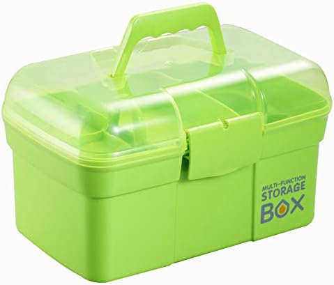 Kinsorcai 11'' Plastic Storage Box with Removable Tray, Multipurpose Organizer and Storage Case for Art Craft and Cosmetic (Green) by Kinsorcai