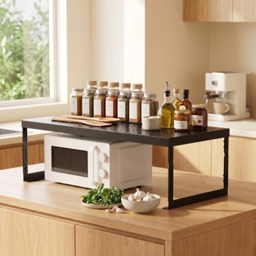 Adjustable Expandable Metal Storage Shelf, Standing Shelf Unit for Kitchen Cabinet Pantry Countertop, Space Saving Shelf Riser and Organizer(1 Pack/Black,Medium) - Image 2