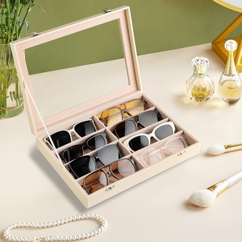 Frebeauty 8-Slot Sunglass Organizer,Sunglass Holder with Clear Lid - Image 2