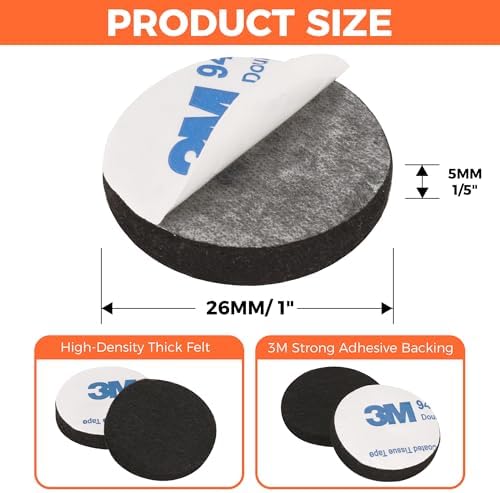 Felt Furniture Pads 120 PCS, 1 inch Round, Black - Image 2