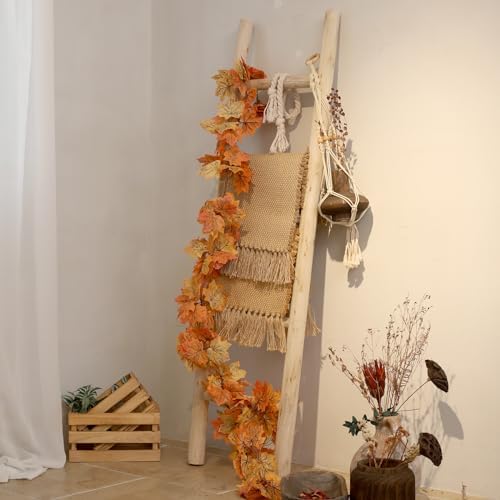 FUIN Blanket Ladder, 57in Rustic Wood Decor Rack, Fully Assembled, Natural - Image 4
