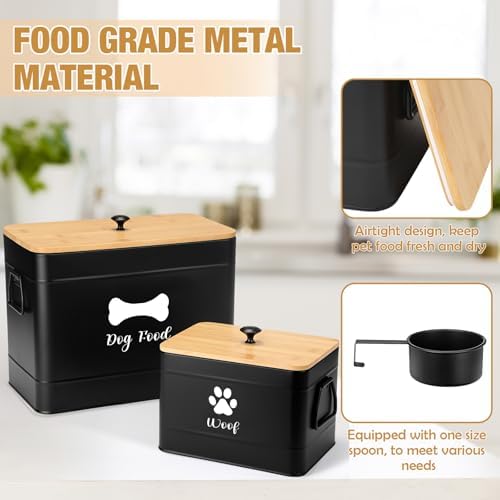 Newtay 2Pcs Extra Large Metal Dog Food Containers Airtight 12&3.5 Lb, Black - Image 3