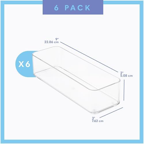 primebox Plastic Clear Drawer Organizers. Bathroom, Kitchen, Bedroom, Jewelry, Office Organizer Bins, Storage Trays. Heavy Duty, Stackable. 9" x 3" x 2" Set of 6 - Image 4