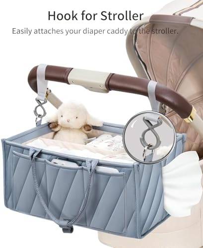 Baby Boy Essentials Diaper Caddy Organizer – Portable Storage Basket with Shoulder Strap & Stroller Hooks, Splashproof Quilted Nursery & Car Tote, Baby Gifts for Baby Shower, Classic Blue - Image 3