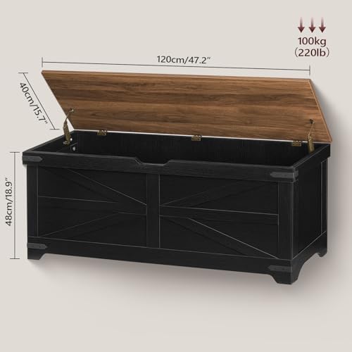 MAHANCRIS Large Toy Chest, 47.2" Wooden Toy Box with 2 Safety Hinges - Image 3