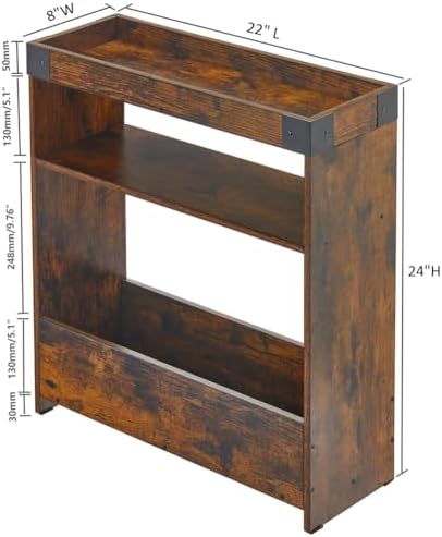 Narrow Side Table, 8" Slim End Table with Tray Top, Rustic Brown - Image 3