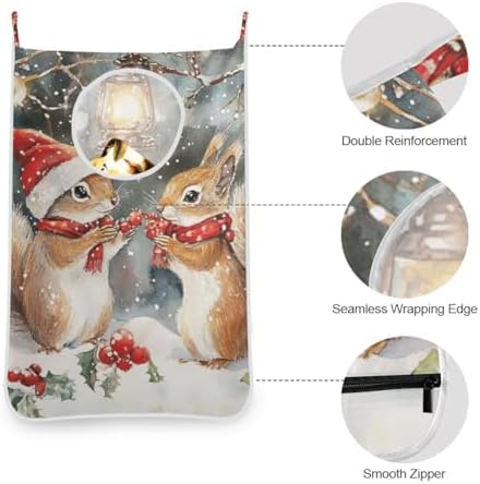 Christmas Squirrels Watercolor White Door Hanging Laundry Hamper Bag with Free Adjustable Stainless Steel Hooks Dirty Clothes Hamper Extra Large Over the Door Laundry Hamper 29.5X20inch 1 PCS - Image 5