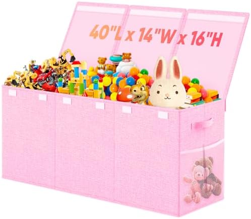 Large Toy Storage Box with Lid & Dividers, Collapsible Kids Toy Chest, Pink by Rocamdo