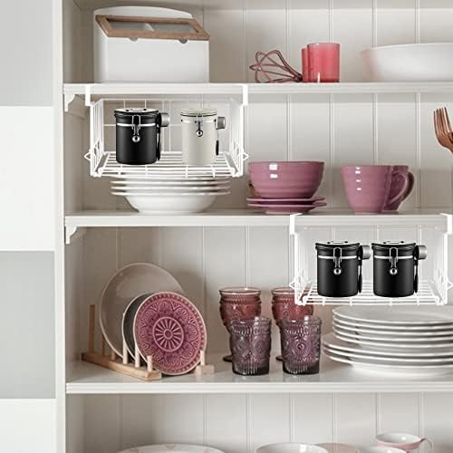 Under Shelf Basket Storage, Steel Under Shelf Hanging Wire Baskets Shelves for Laundry Room Kitchen Desk Pantry Bookshelf (White, 2 Pack) - Image 4