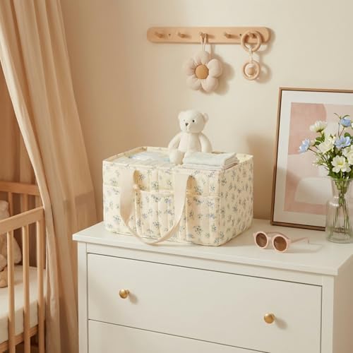 Floral Baby Diaper Caddy Organizer with Lid, Gift Basket for Baby Shower - Image 4