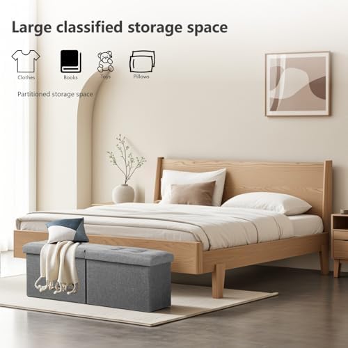 AmasSmile Footrest Ottoman Storage Bench, 34" Linen Folding Chest, Gray - Image 6