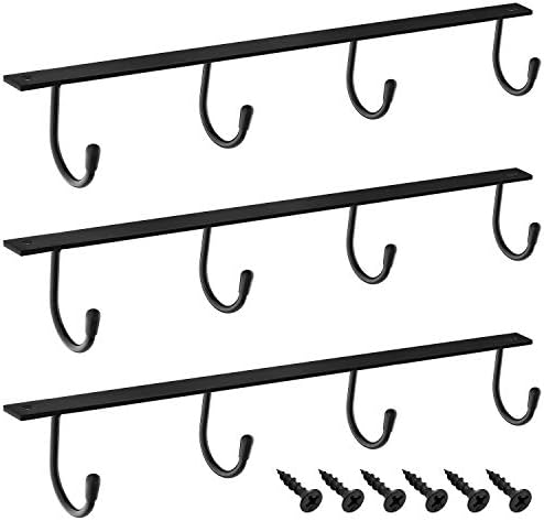 MOCOUM Under Cabinet Metal Mug Holder - Iron Hanging Rack for Coffee Cups and Kitchen Utensils Display (Black, 3) by MOCOUM