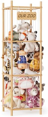 SpaceAid Stuffed Animal Storage Organizer, Wood Animals Zoo Toy Plushies Storage Holder, Large Capacity Plush Toy Cage for Playroom Organization, 15.8" Wide, Natural by SpaceAid