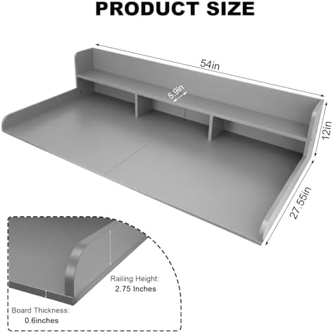 Washer Dryer Countertop with Shelf, 2-Tier Laundry Countertop Over Washer and Dryer, 54" x 27.55" Wooden Table for Folding Clothes for Laundry Room Organization and Storage (Gray) - Image 2