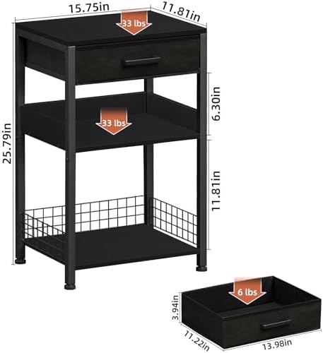 Lerliuo Printer Stand with Storage,3 Tier Home Office Organizer with Fabric Drawer,Industrial Style Printer Table for Printer, Scanner, Paper and Office Supplies - Image 3