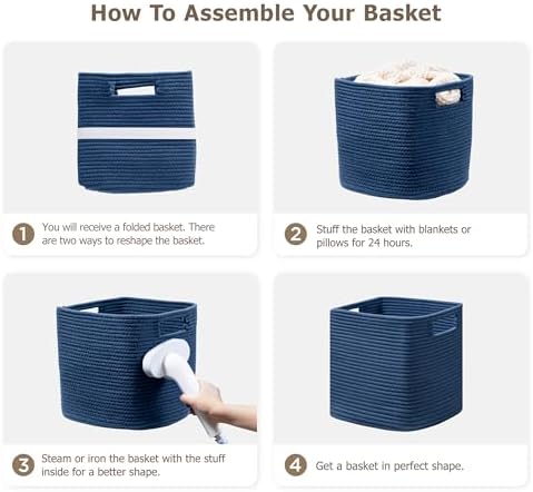 UBBCARE Set of 4 Storage Basket-11 X 10.5 X 10.5 In, Cotton Rope Basket for Shelves, Toys, Book, Cube Storage Bins with Handles, Woven Storage Basket for Organizing, Navy Blue - Image 7