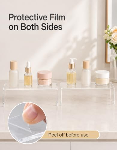2 Pack Acrylic Medicine Cabinet Organizer, Narrow Bathroom Mirrior Cabinet Storage Shleves, Clear Acrylic Risers for Vanity, Kitchen & RV (11.34 x 2.95 x 3.66 in) - Image 5