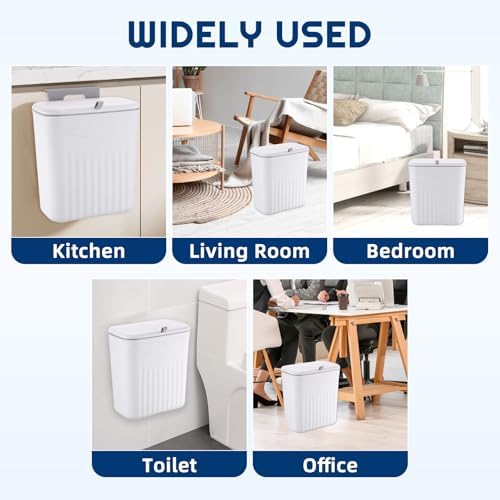3 Pack Hanging Trash Can with Lid, Kitchen Compost Bin for Counter Top or Under Sink, Waste Basket Wall Mounted Garbage Can for Cupboard/Bathroom/Bedroom/Office/Camping (White) - Image 6
