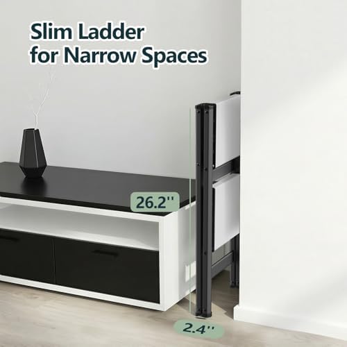 WOA WOA 2 Step Ladder, Foldable Step Stool, 300lbs Load, Black & White - Image 4