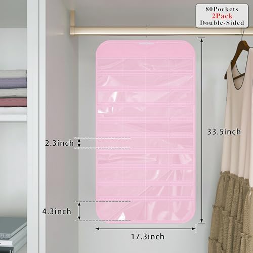 Hanging Jewelry Organizer 80-Pocket Double-Sided Storage, 2-Pack, Pink - Image 5
