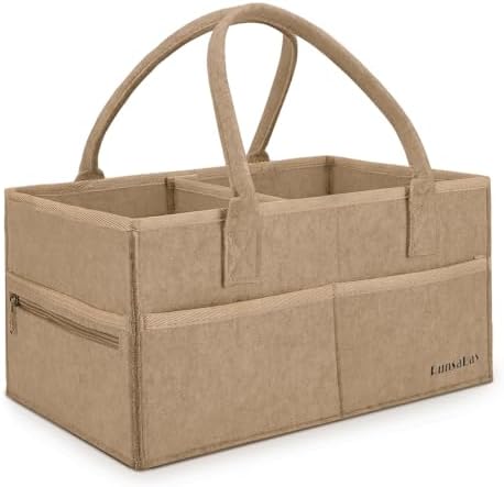 Runsabay-Diaper Caddy Organizer for Diaper Station, Great Gift for Newborn Baby Essentials, Newborn Baby Must Haves, Car Basket for Baby Diapers and Wipes, Baby Basket with Handles (Khaki, Large) by Runsabay
