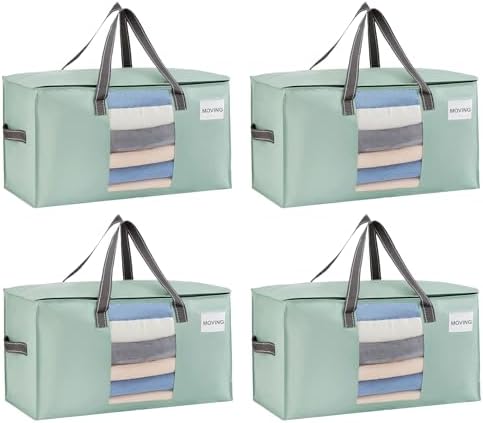 VENO Moving Bags, Wide Open Top, Clear Window, Light Green, 4 Pack by Veno